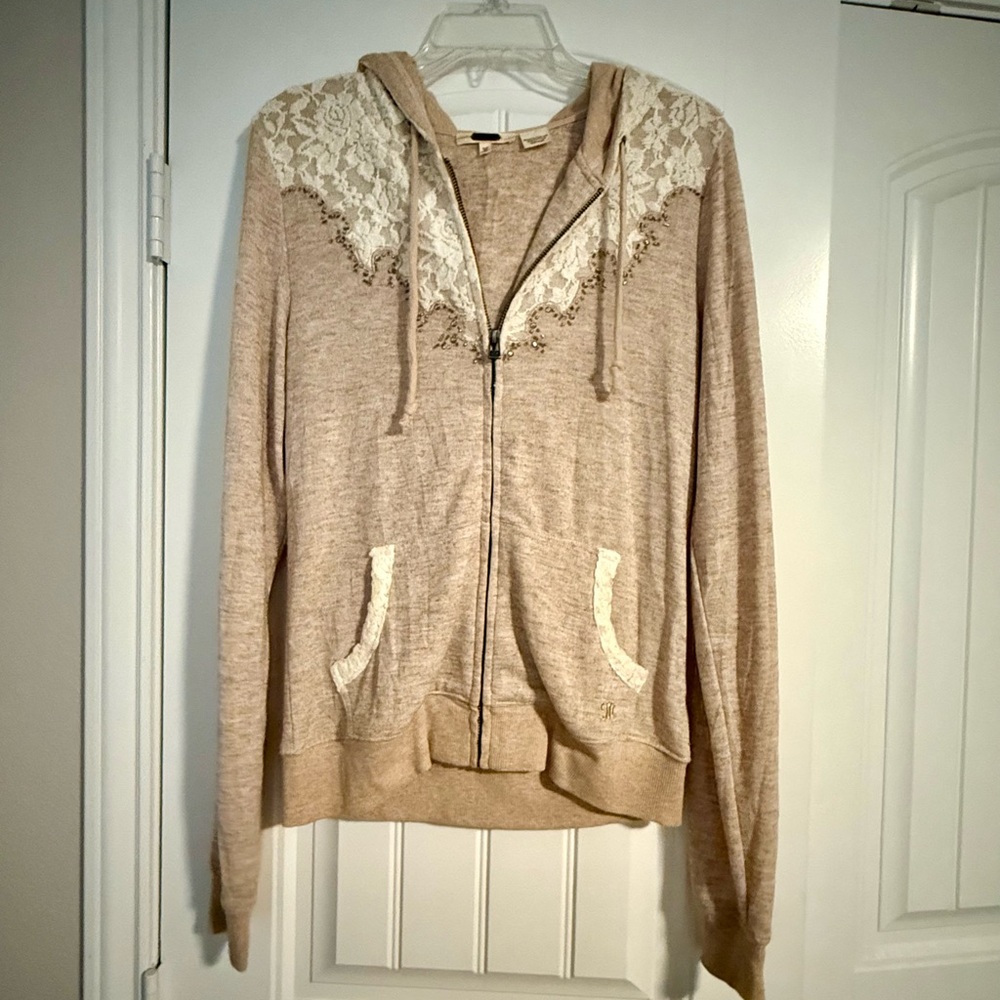 Miss Me Tan Lace Accent Hoodie